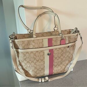 Coach Heritage Stripe Diaper Bag Crossbody Shoulder Tote